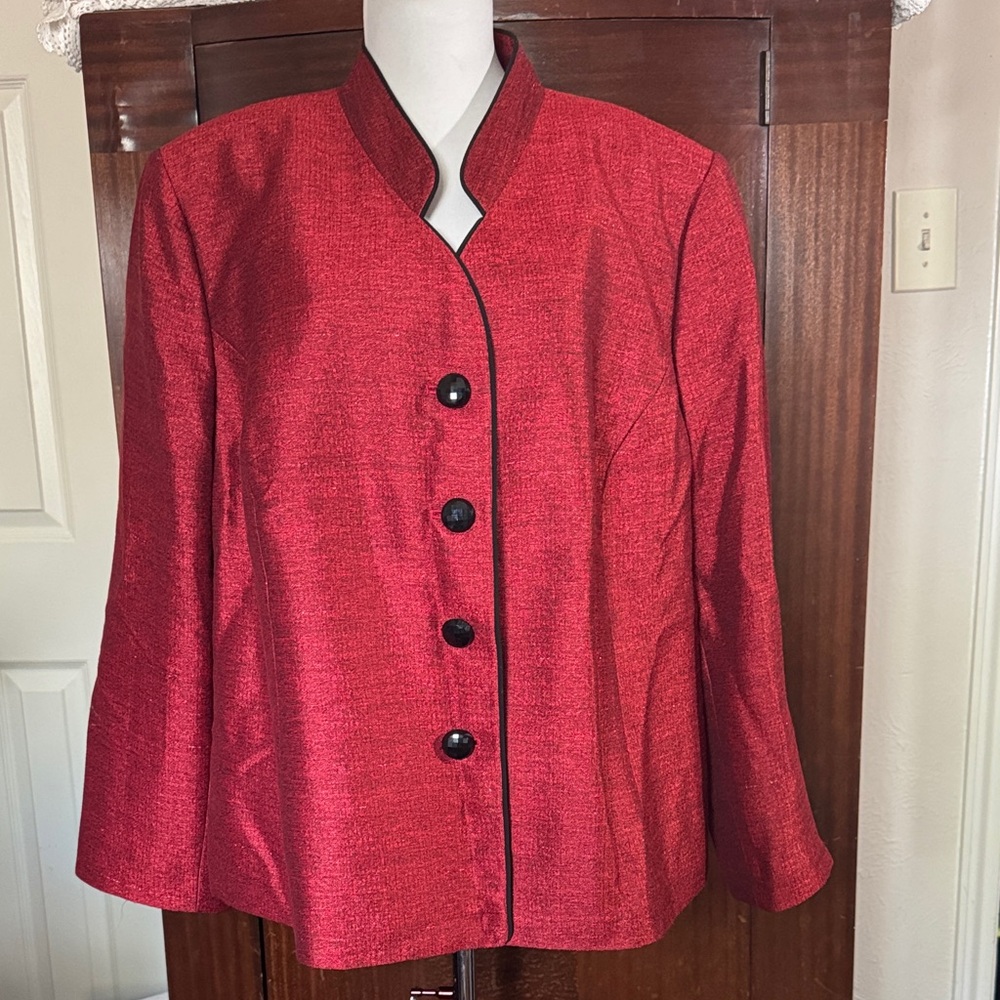 Plus size Jones Studio Red Jacket with Black Trim